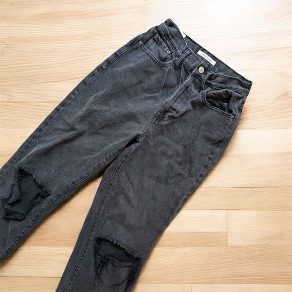 PacSun Gray Black Denim Jeans Dad 24” Distressed Retro Mom - Picture 2 of 4